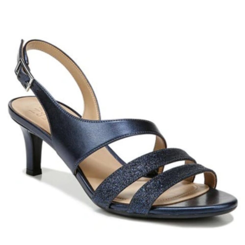 Naturalizer Womens 9.5 Navy Blue Sparkly Strappy Dress Sandals Heels Shoes‎